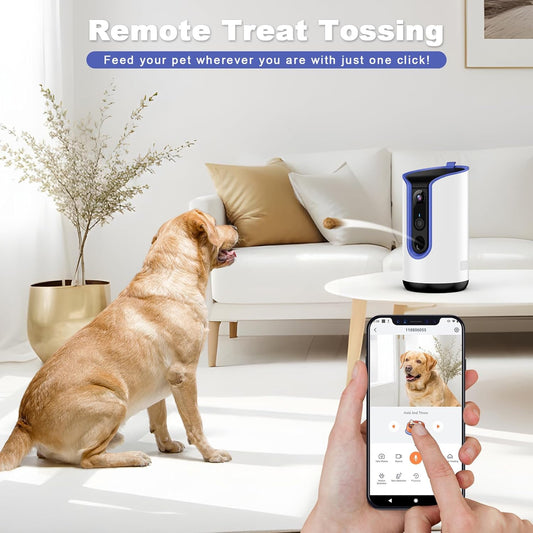 2K Pet Camera Security Dogs Camera, On-Device AI Tracking and Pet Monitoring, 360° View, with Treat Dispenser, Local Storage, 2-Way Audio, Phone App, Motion Alert